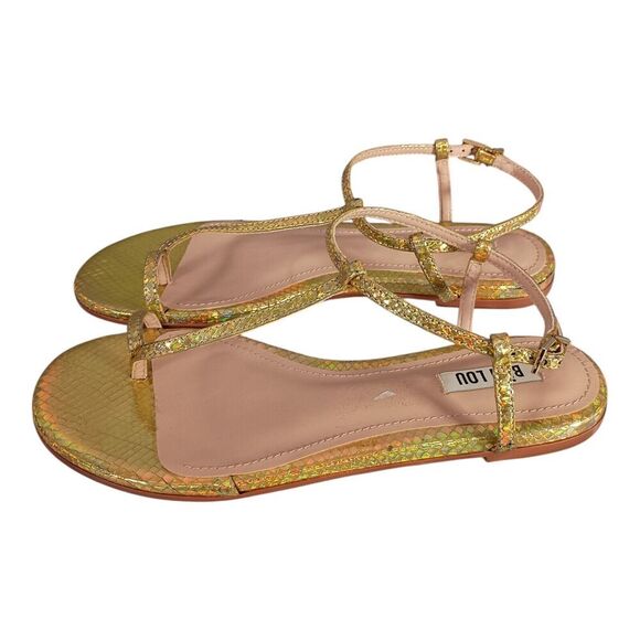 Bibi Lou Sandal Flat Toe Ring T-Strap Gold Snake Leather Women's 38/US 8 - Picture 4 of 7